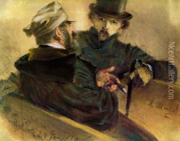 Two discussing voters Oil Painting - Adolph von Menzel