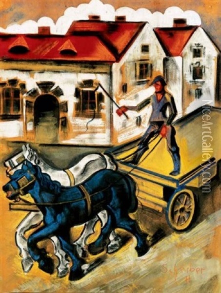 Lovaskocsi (horse-coach) Oil Painting - Hugo Scheiber