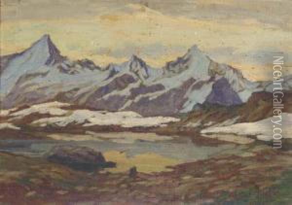 Am Bergsee (riffelsee Wallis), Switzerland Oil Painting - Carl Friedrich Felber