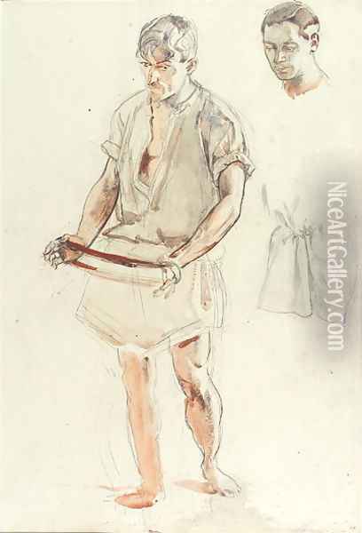 Man Standing- Studies of Head and of Shirt Oil Painting - Henry Tonks