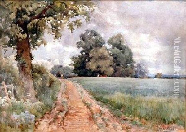 Figure And A Cart On A Trackway Through A Summer Meadow Oil Painting - Edward Davies