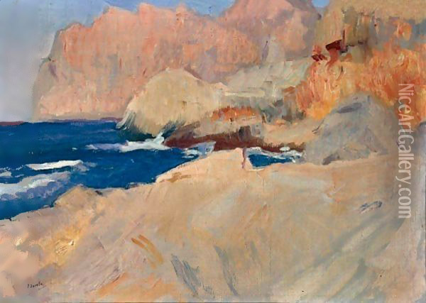 Cala De San Vicente, Mallorca (The Cove At San Vicente, Mallorca) Oil Painting - Joaquin Sorolla Y Bastida