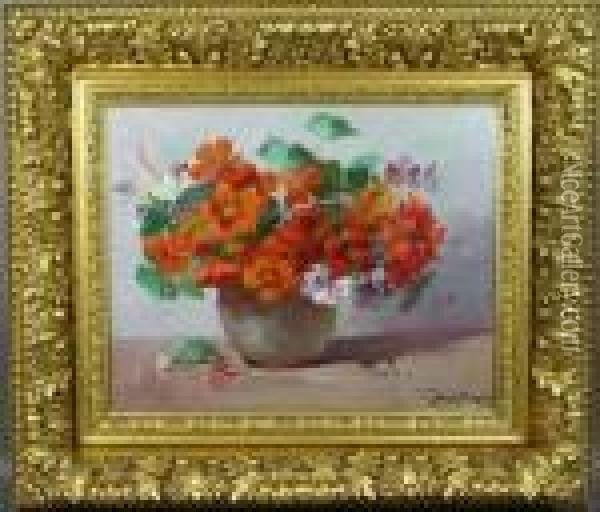 A Vase Of Nasturtiums Oil Painting - Abbott Fuller Graves