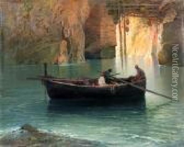 Grotta Con Barca E Pescatori Oil Painting - Salvatore Petruolo