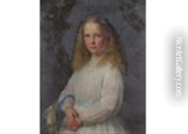 Portrait Of A Young Girl Holding Heather Oil Painting - Guido Phillip Schmitt