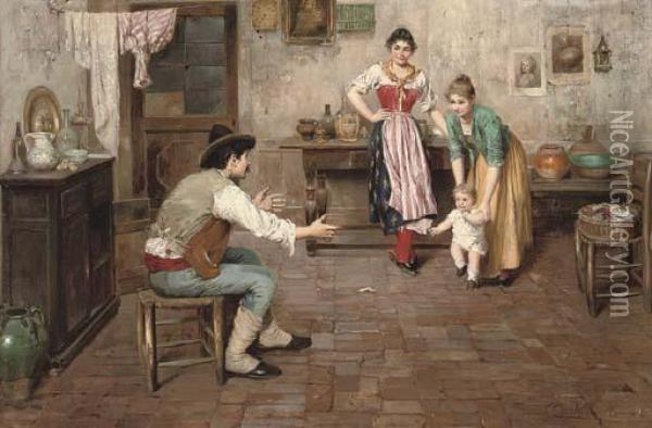 First Steps Oil Painting - Cesare C. Vianello