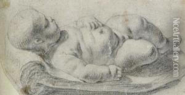 Study Of A Sleeping Infant Viewed From The Left Side Oil Painting - Francois Duquesnoy