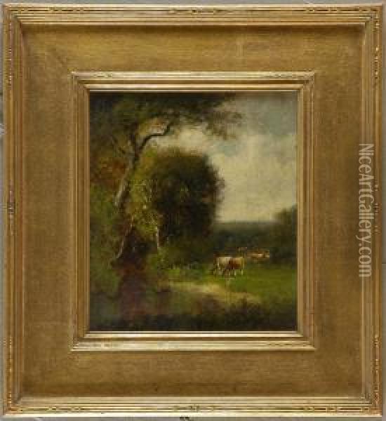 Landscape With Cows Oil Painting - William M. Hart