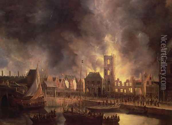 The Great Fire in the Old Town Hall, Amsterdam 1652 Oil Painting - Jan Abrahamsz. Beerstraten