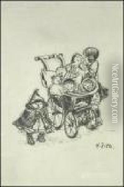 Kinderwagen Und Schar Kinder Und Babys Oil Painting - Heinrich Zille
