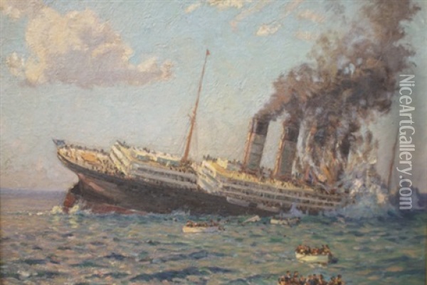 The Loss Of The Lusitania Oil Painting - Charles David Jones Bryant