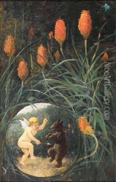 Fairy And Bear In Garden Oil Painting - Frederick Stuart Church