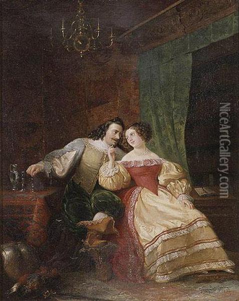 Enamorados En Interior Holandes Oil Painting - Georges Jules Auguste Cain