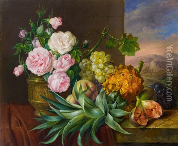 Stillleben Mit Rosen, Trauben, Feigen Und Ananas Oil Painting - Franz Xaver Petter