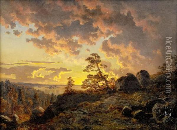 Solnedgang Over Fjarden Oil Painting - Edvard Bergh