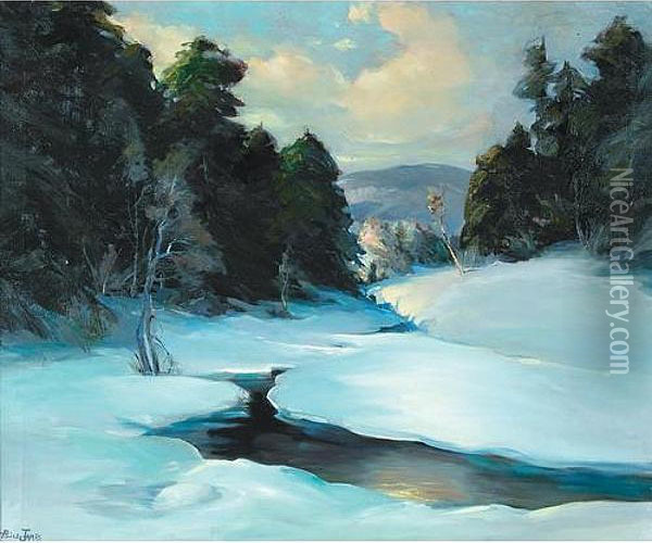 Forest Stream With Snow-covered Banks Oil Painting - Alice James