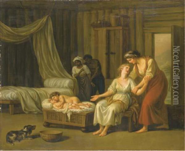 Paul Et Virginie Au Berceau Oil Painting - Nicolas Rene Jollain