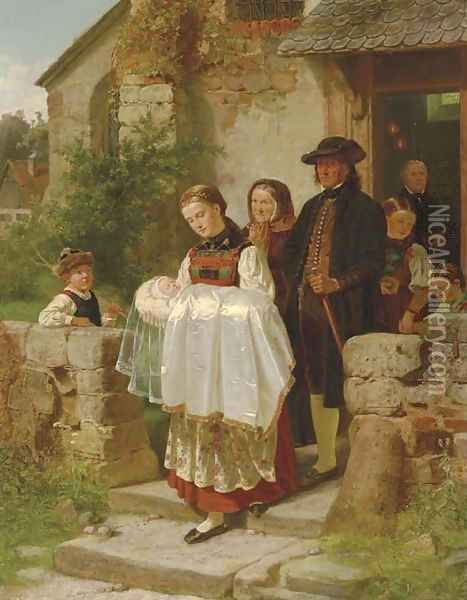 Coming Home from the Christening Oil Painting - Hubert Salentin