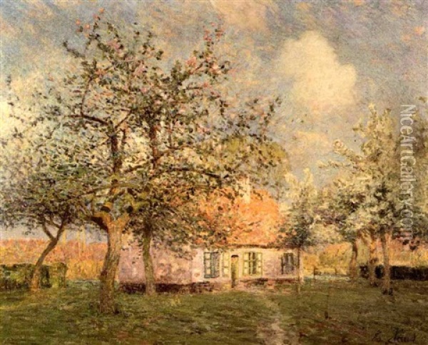 Cottage Among Apple Trees In Blossom Oil Painting - Emile Claus