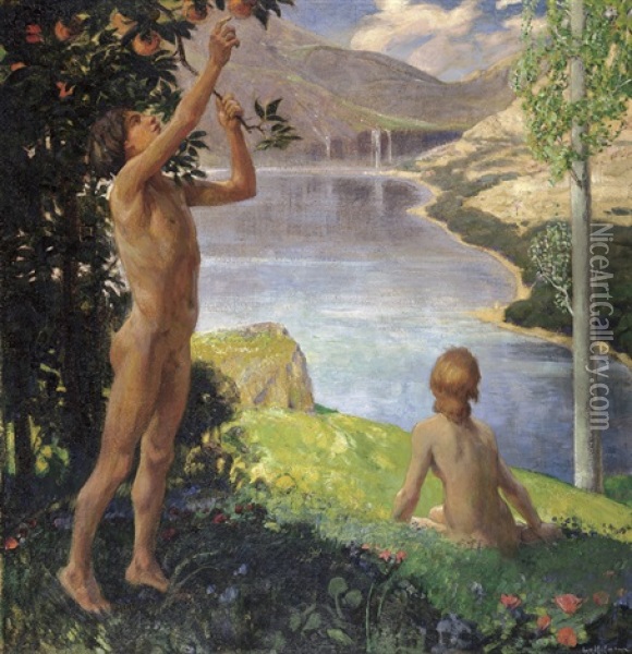Idyll Oil Painting - Ludwig Von Hofmann