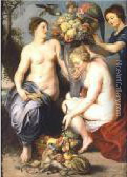 Nymphs Filling The Horn Of Plenty Oil Painting - Peter Paul Rubens
