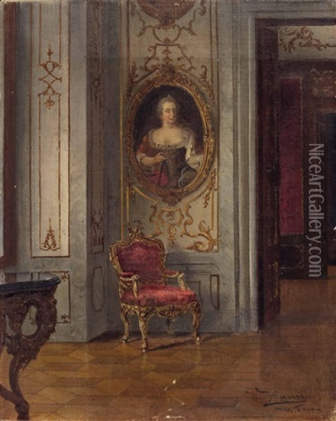 Interieur Mit Portratbild (kaiserin Maria Theresia) Oil Painting - Johann Hamza