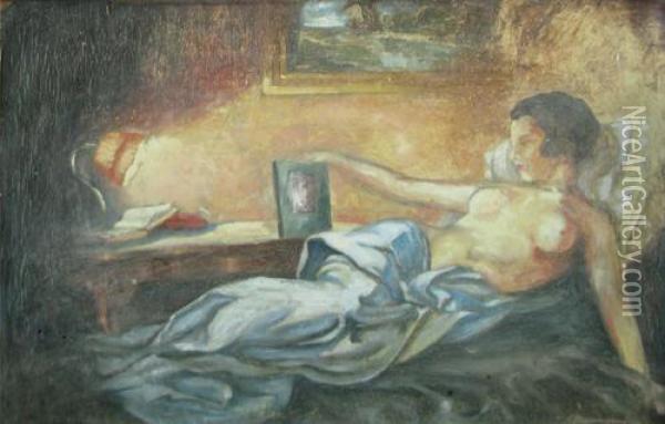 Nud In Interior Oil Painting - Ion Diaconescu