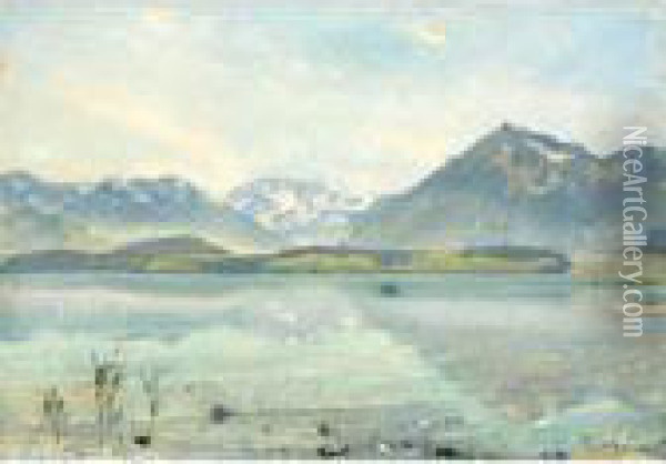 Thunersee Mit Bluemlisalp Und Niesen Oil Painting - Ferdinand Hodler