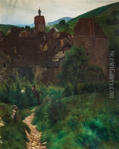 Vue De Riquewihr Avec Le Dolder Oil Painting - Frederic Regamey