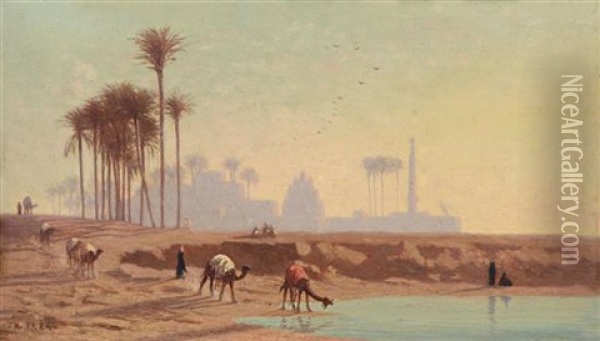Caravan To The Oasis Oil Painting - Charles Theodore (Frere Bey) Frere