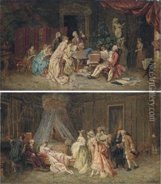 The Visitors (+ The Recital; Pair) Oil Painting - Jose De Cala Y Moya