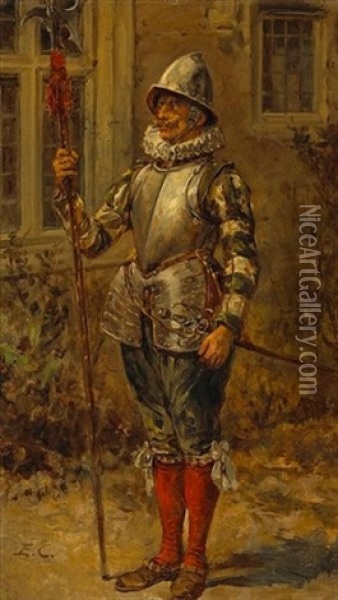 On Guard (+ The Meeting Place; Pair) Oil Painting - Ernest Crofts
