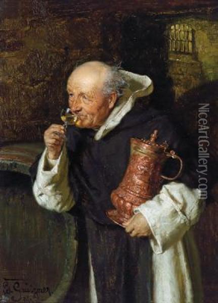 Fratelaico Con Boccale E Bicchiere Oil Painting - Eduard Von Grutzner