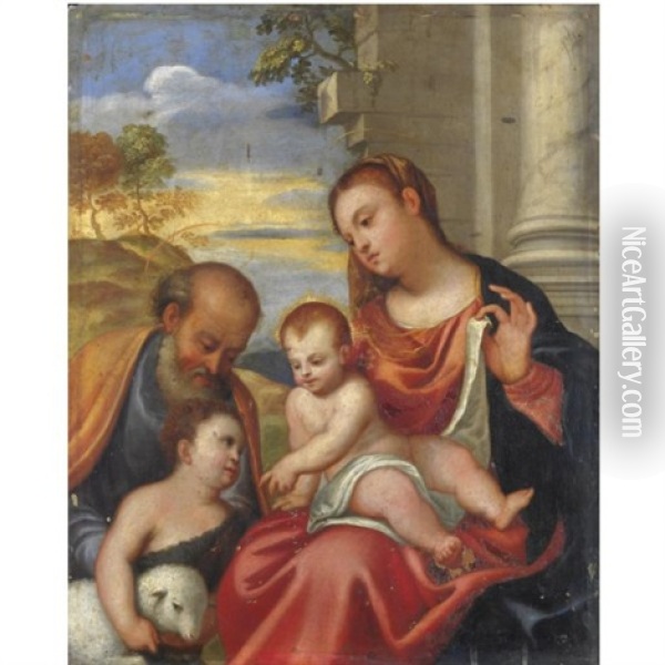 Sacra Famiglia Con San Giovannino Oil Painting - Bonifazio de Pitati