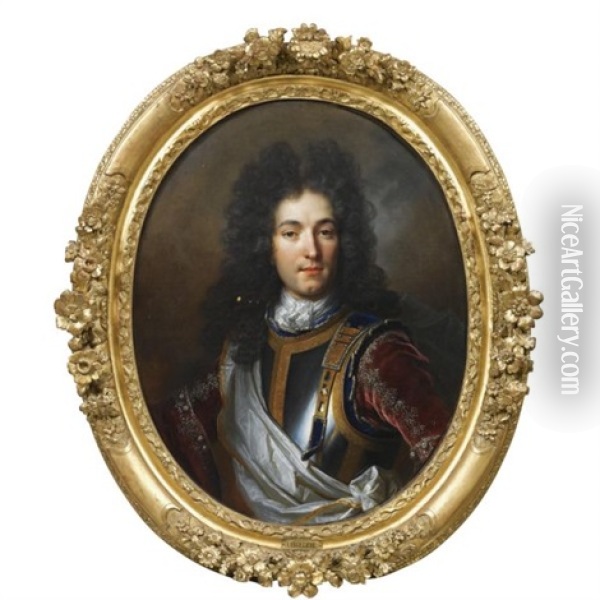 Portrait Of A Nobleman Wearing Armour Oil Painting - Nicolas de Largilliere