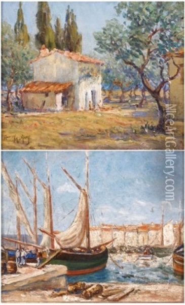 Les Martigues (+ Paysage Des Environs De La Ciotat; 2 Works) Oil Painting - Henri Malfroy-Savigny