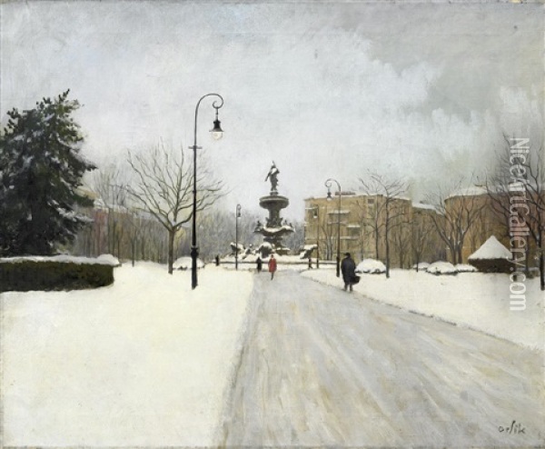 Der Lutzow Platz Im Winter Oil Painting - Emil Orlik