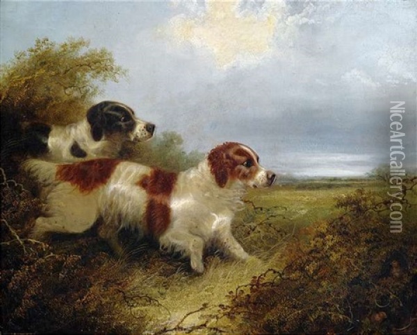 Zwei Terrier Verfolgen Eine Fahrte Oil Painting - Edward Armfield