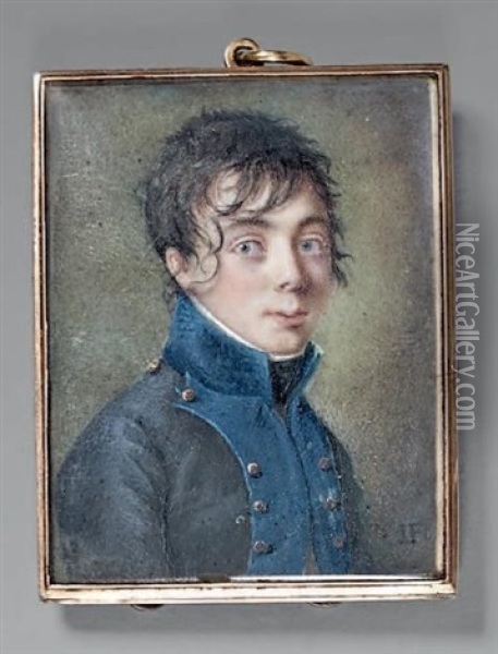 Portrait D'un Jeune Officier En Habit Bleu Fonce Oil Painting - Jean Pierre Feulard