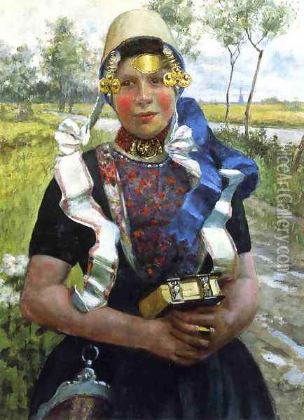 Dutch Finery, A Marken Girl Oil Painting - George Hitchcock