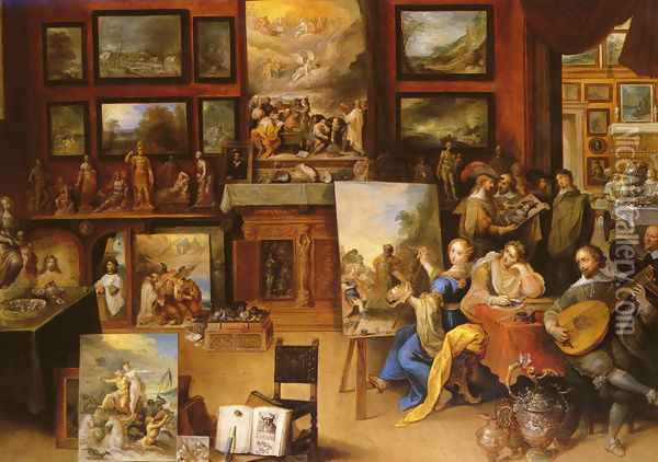 Pictura, Poesis and Musica in a Pronkkamer Oil Painting - Frans the younger Francken