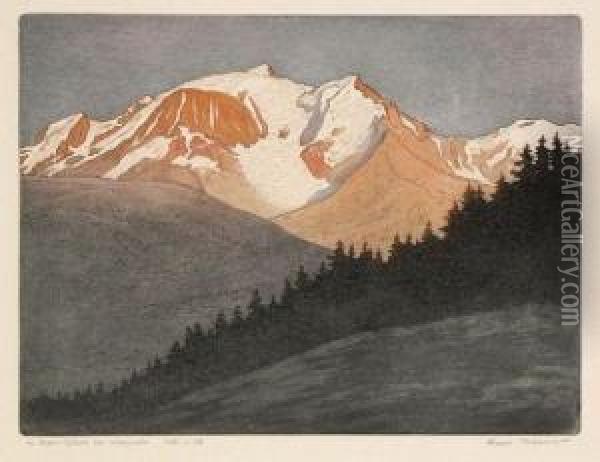 Le Mont Blanc Au Crepuscule Oil Painting - Henri Georges Jean Meunier