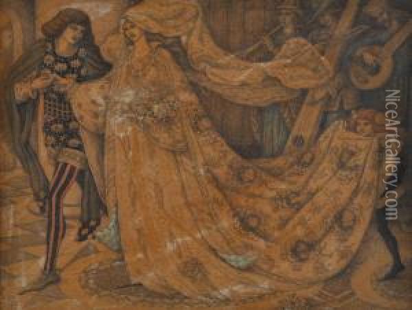 Figures At Court Oil Painting - Dante Gabriel Rossetti