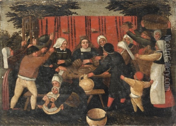 Le Repas De Noce Oil Painting - Marten van Cleve the Elder