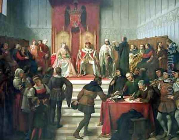 Catholic Rulers Administering Justice 1860 Oil Painting - Victor Manzano y Mejorada