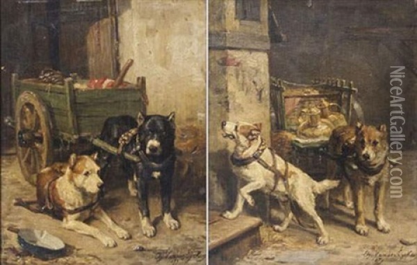 Traineaux De Chiens (pair) Oil Painting - Charles van den Eycken