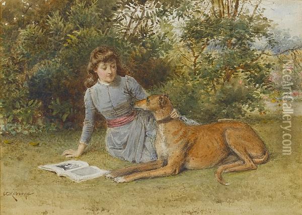 A Young Woman With Greyhound Oil Painting - George Goodwin Kilburne