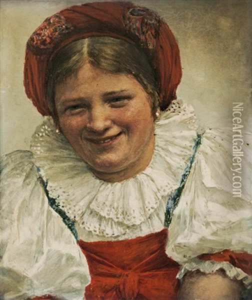 Young Peasant Girl Oil Painting - Josef Engelhart