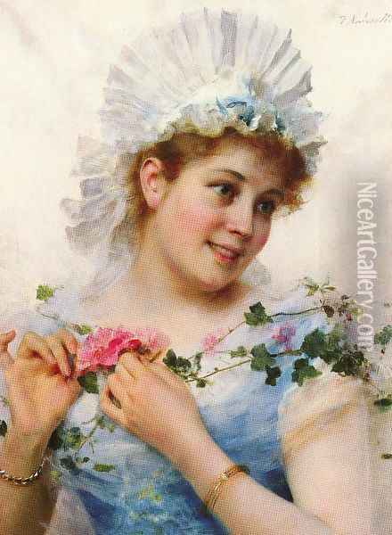 A Young Girl With Roses Oil Painting - Federico Andreotti