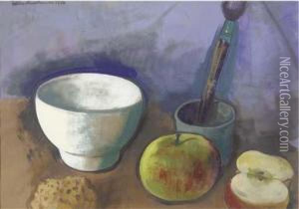 A Still Life With White Bowl And Apples Oil Painting - Felix Nussbaum